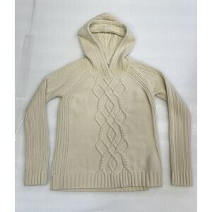 Athleta Women’s Ivory Cable Knit Merino Wool Hooded Sweater - Small